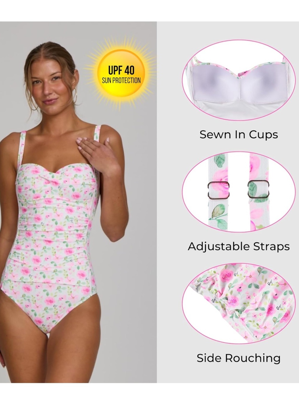 Betsey Johnson Pink and Green Floral One-Piece Swimsuit (141E)